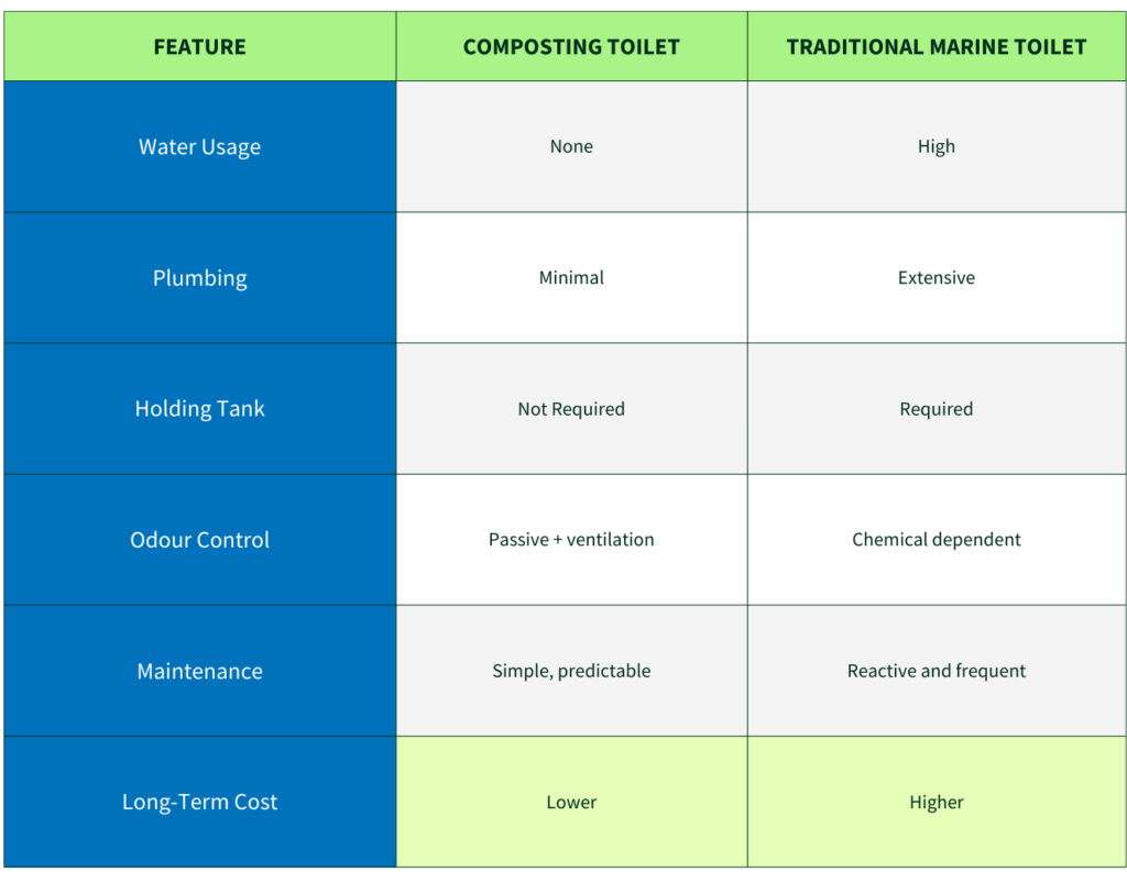 Boat Composting Toilet and Traditional Marine Toilet Comparison - Table
