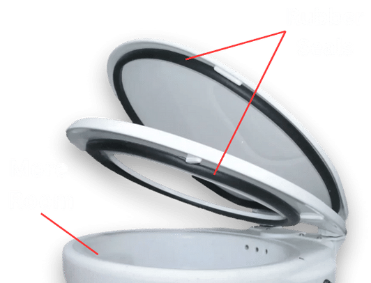 Airhead toilet bowl with rubber lid and cover