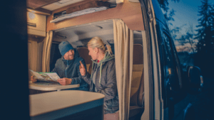 couple inside campervan