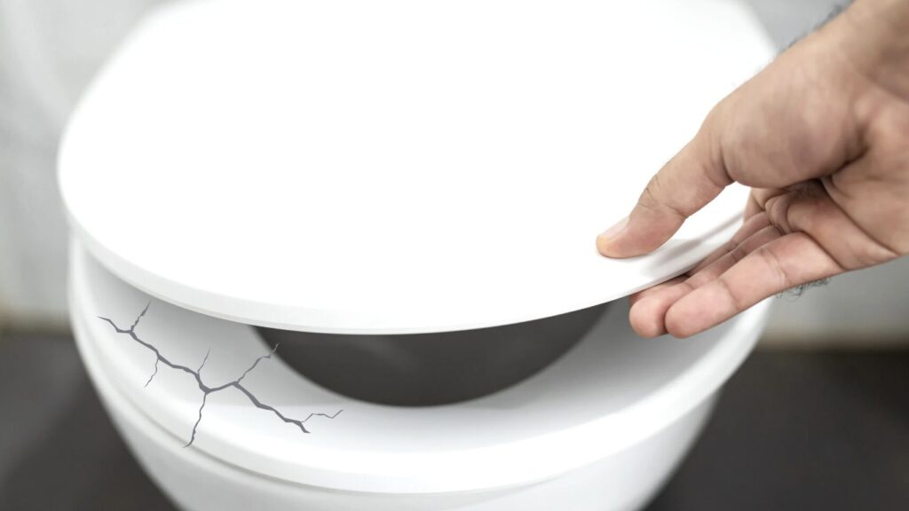 a person is touching the lid of a toilet bowl