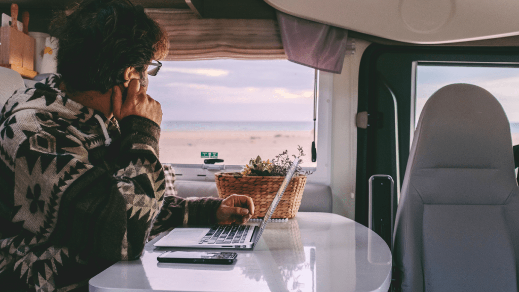 Man working inside a camper van